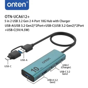 Onten OTN-UCA612+ 5 in 2 Usb 4 Ports Hub 10gbps