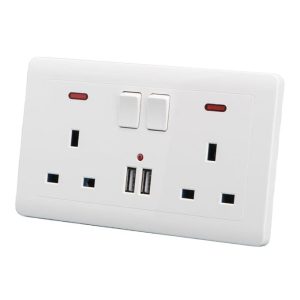 Double Wall British Plug Socket With 2 USB Charger Port