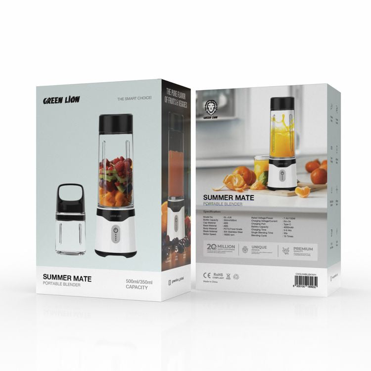 Green Lion Summer Mate Portable Blender, 350mL/500mL Capacity, 3-5 Hours Charging Time