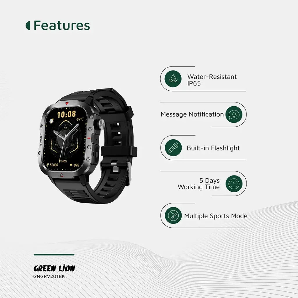 Green Lion Gravix Smart Watch - Black