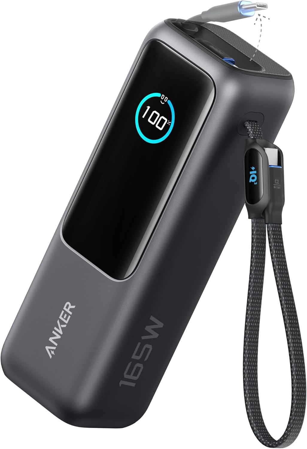 anker high power multi-device charging 25,000mah 165w powerbank with built-in retractable cables