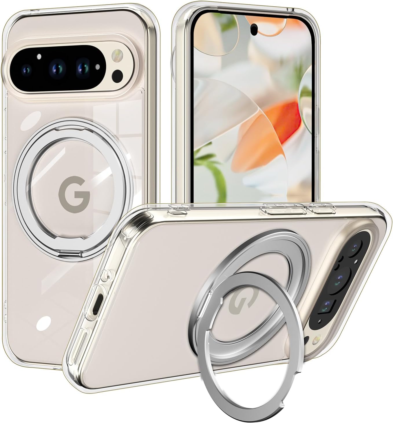 crystal clear MagSafe Built in 360° Rotatable Ring Stand Slim Shockproof Protective Phone Case for Pixel 10 & 10 Pro