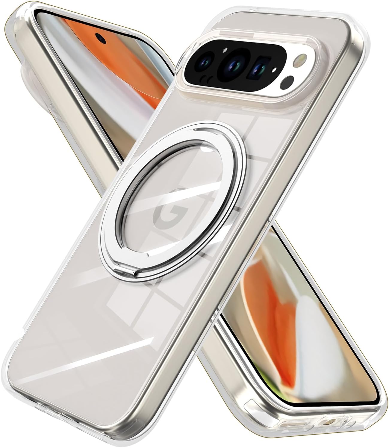 crystal clear MagSafe Built in 360° Rotatable Ring Stand Slim Shockproof Protective Phone Case for Pixel 10 & 10 Pro