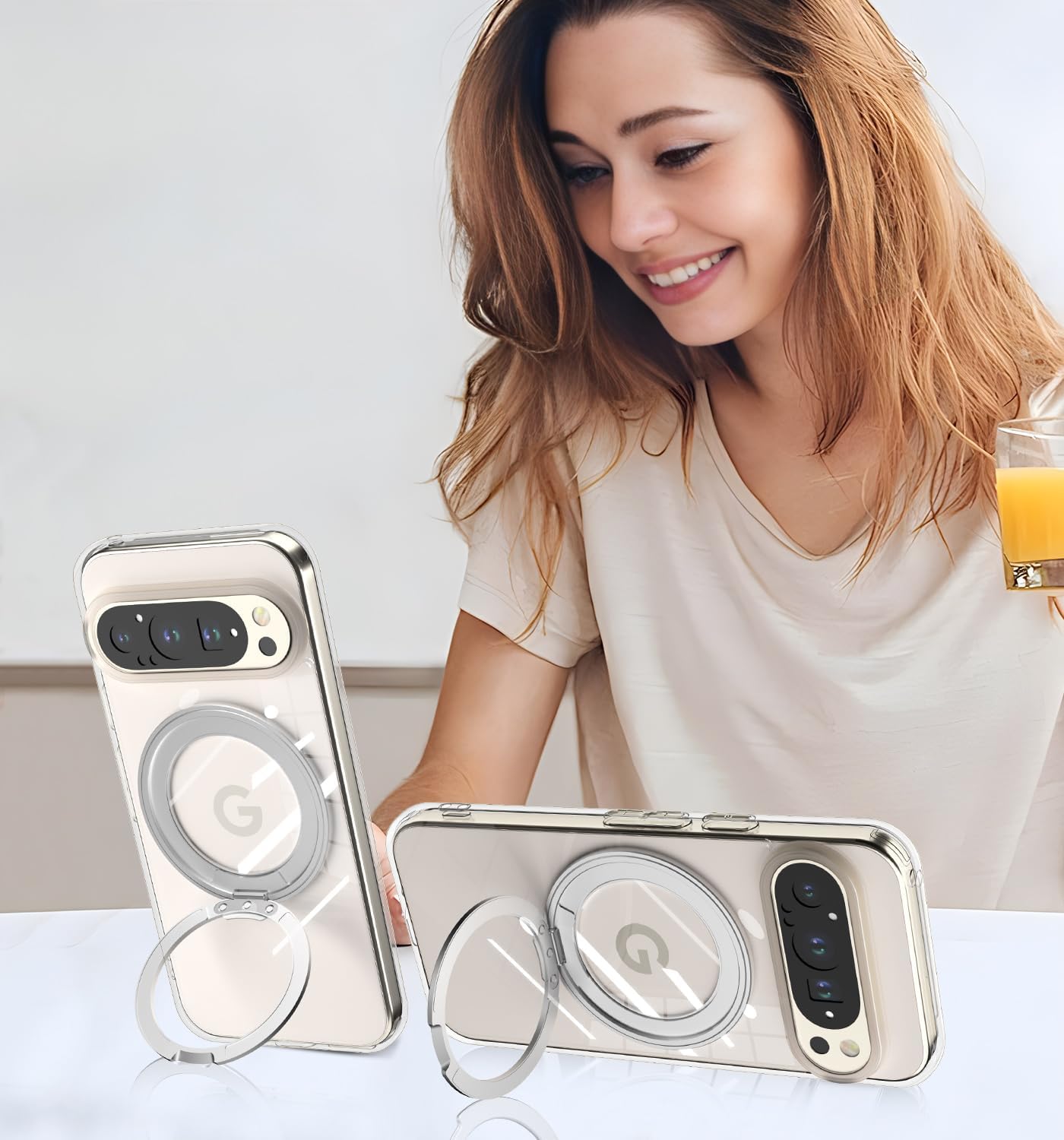 crystal clear MagSafe Built in 360° Rotatable Ring Stand Slim Shockproof Protective Phone Case for Pixel 10 & 10 Pro