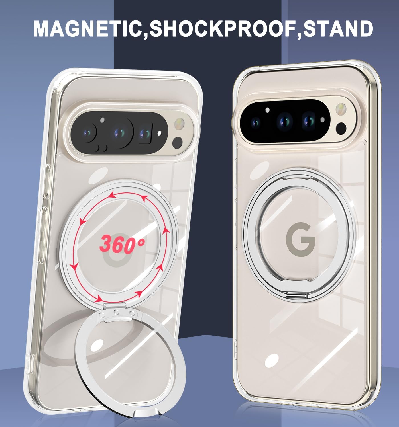 crystal clear MagSafe Built in 360° Rotatable Ring Stand Slim Shockproof Protective Phone Case for Pixel 10 & 10 Pro