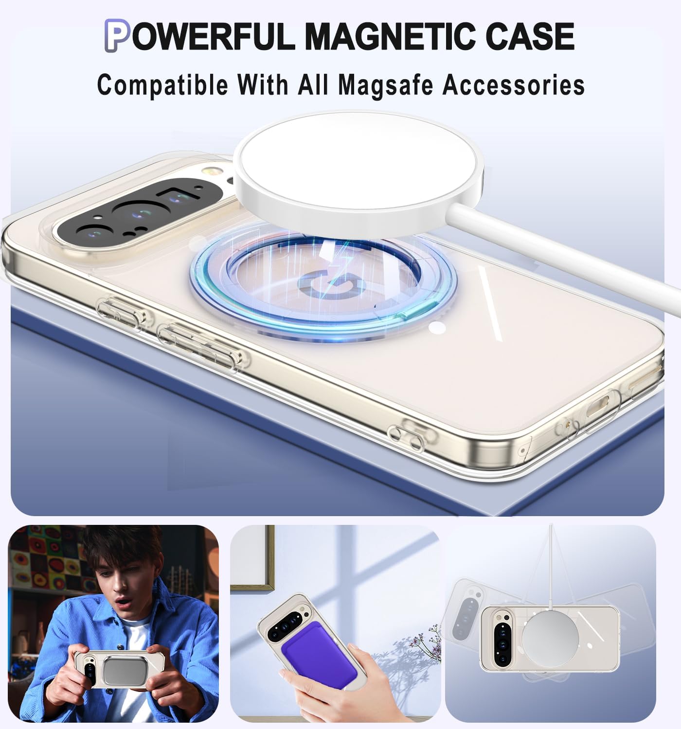 crystal clear MagSafe Built in 360° Rotatable Ring Stand Slim Shockproof Protective Phone Case for Pixel 10 & 10 Pro