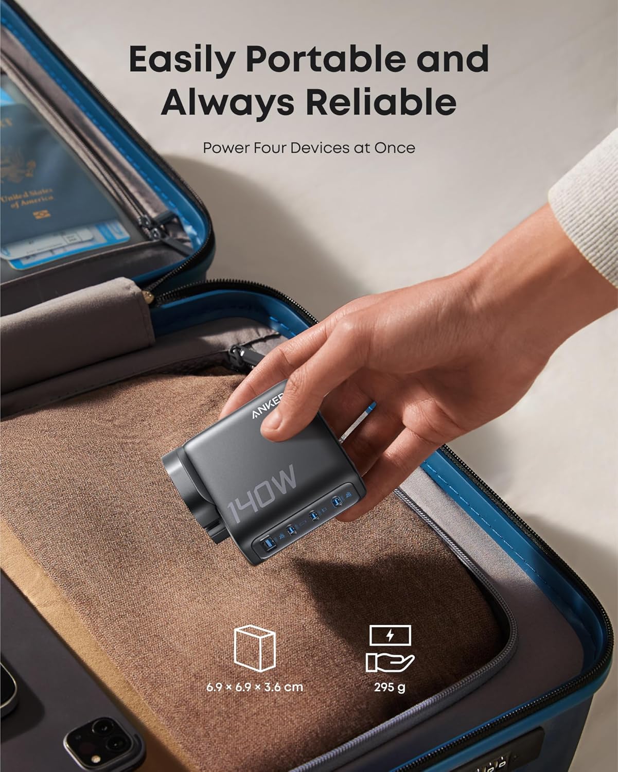 Anker 140W USB C Charger, Laptop Charger, 4-Port Multi-Device Fast Charging, Advanced GaN Power Adapter, Intuitive Touch Controls,