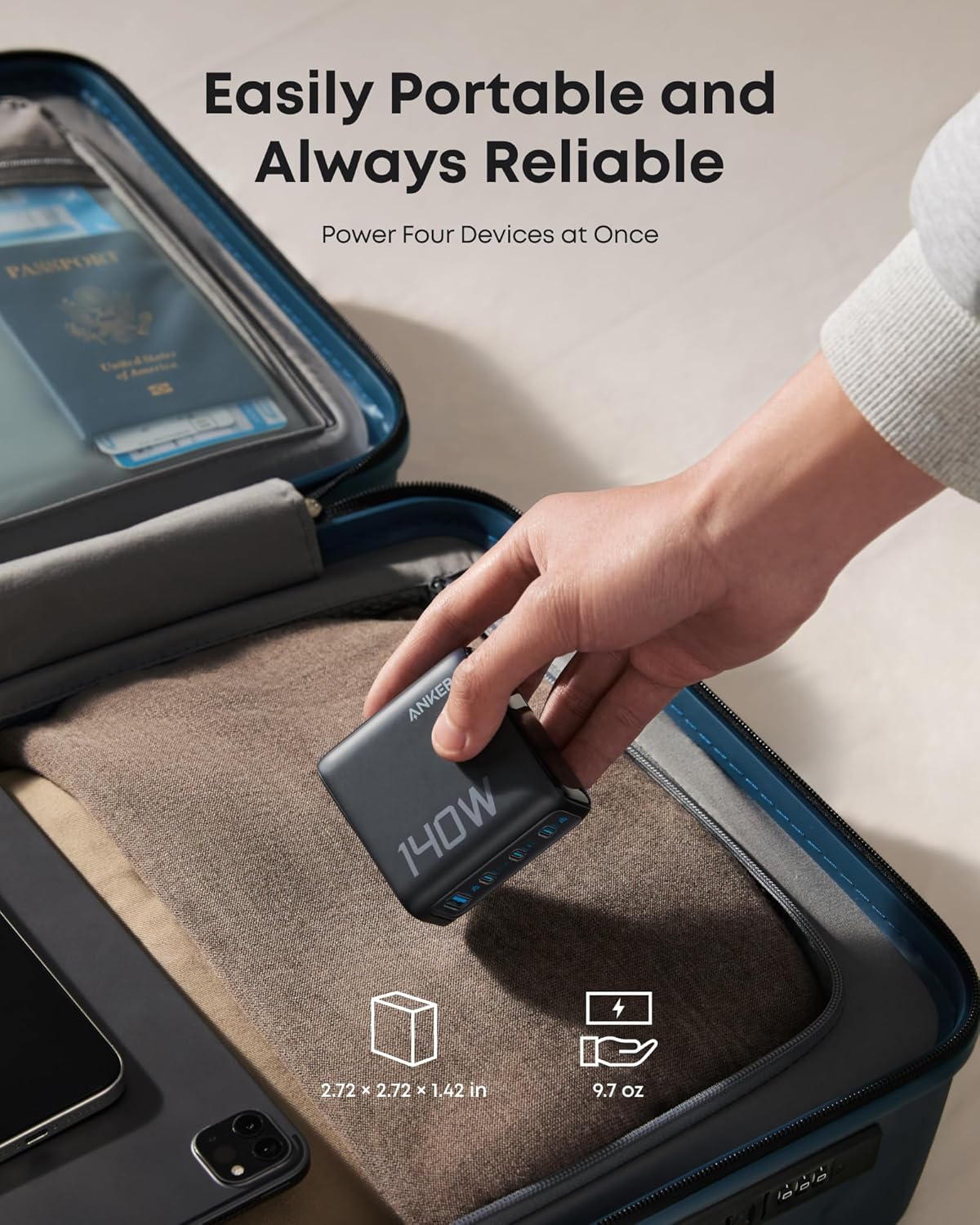 Anker Laptop Charger, 140W MAX USB C Charger, 4-Port Multi-Device Fast Charging, Advanced GaN Power Adapter,