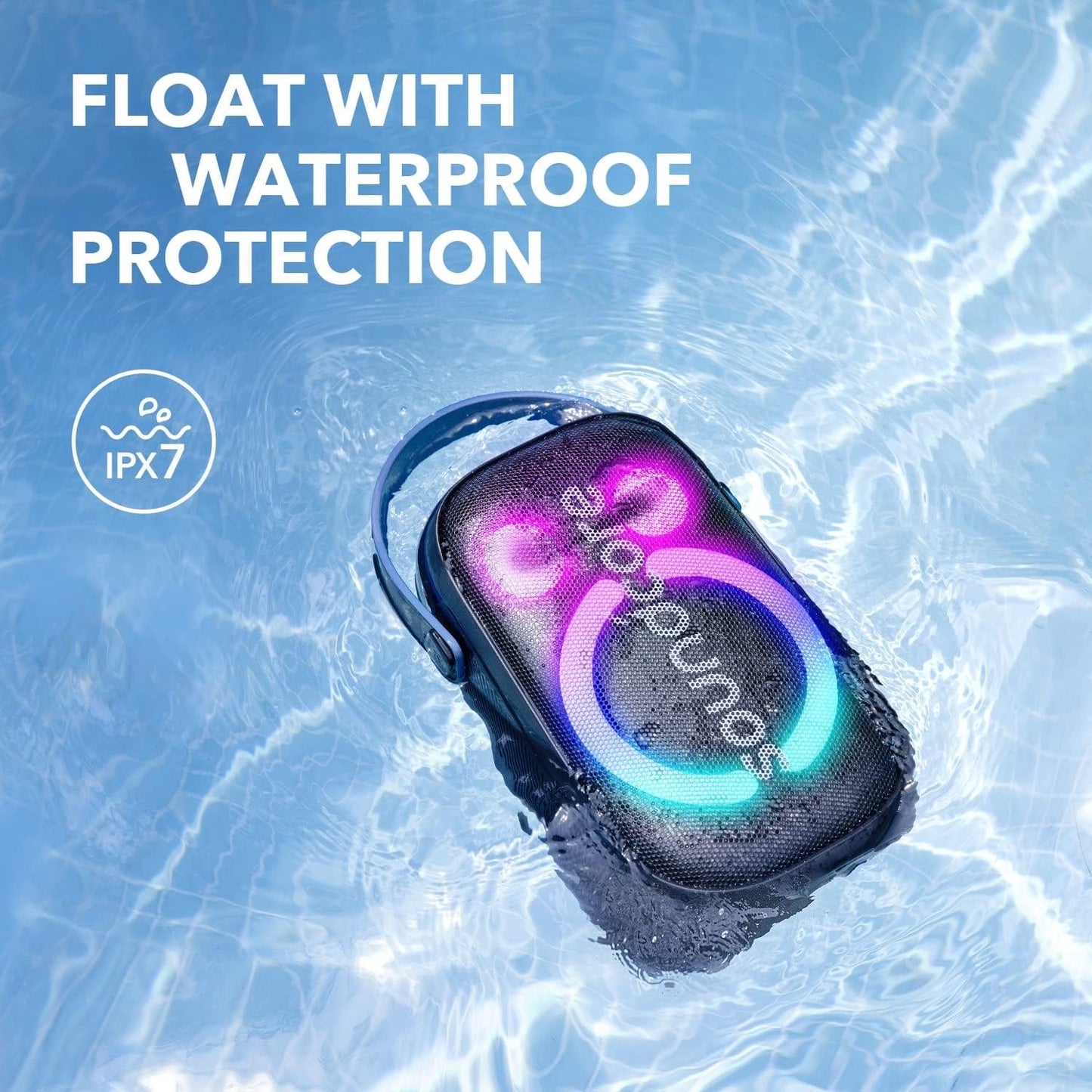 Soundcore Anker Rave Neo 2 Portable Speaker with 80W Stereo Sound, PartyCast 2.0, Light Show, IPX7 Waterproof (Floats on Water) 18H Playtime, Customizable EQ & Bass Up