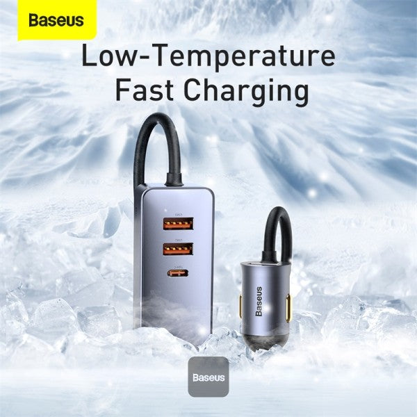Baseus Share Together PPS multi-port Fast charging car charger with extension cord 120W 2U+2C Gray