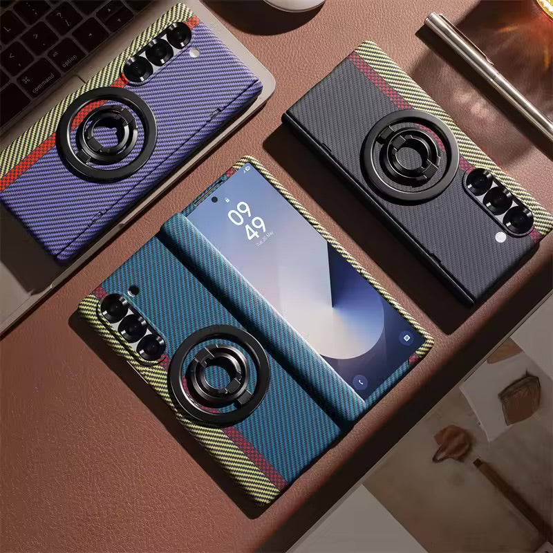 Magnetic Hinge Carbon Fiber Texture Case with 360 Full Protection Screen Glass for Samsung Galaxy Z Fold 7