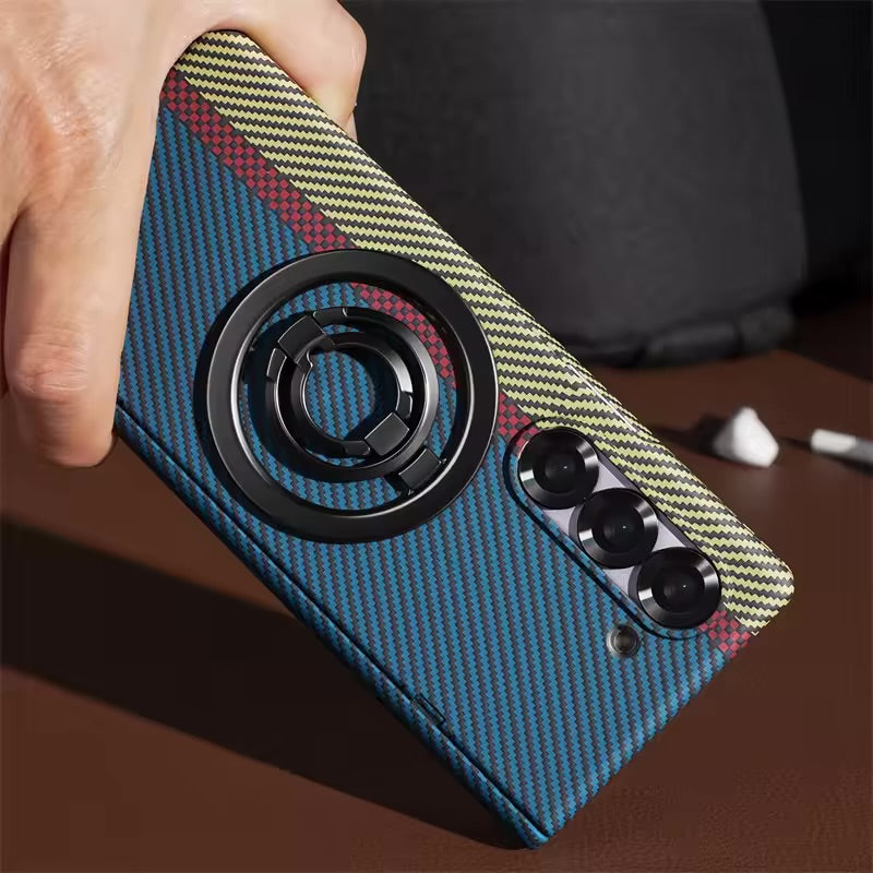 Magnetic Hinge Carbon Fiber Texture Case with 360 Full Protection Screen Glass for Samsung Galaxy Z Fold 7