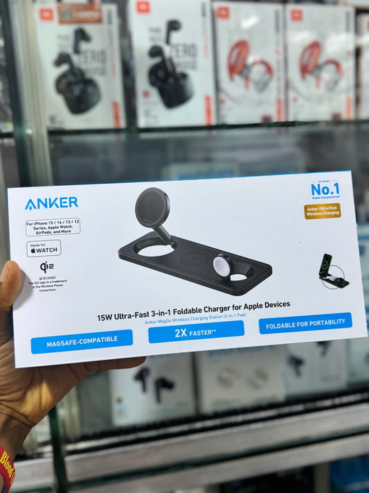 Anker 15w ultra MagGo Foldable 3-in-1 Wireless Charging Station for Apple devices