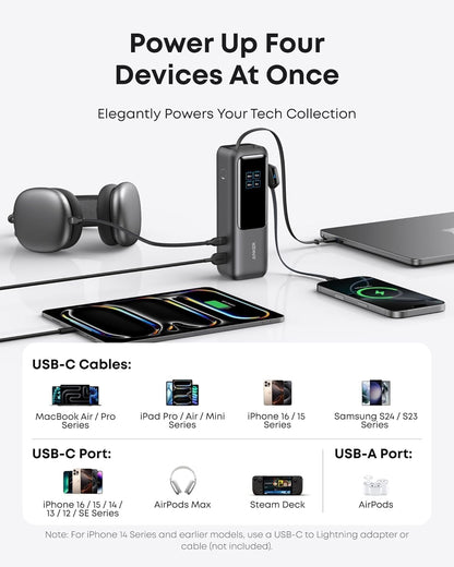anker high power multi-device charging 25,000mah 165w powerbank with built-in retractable cables