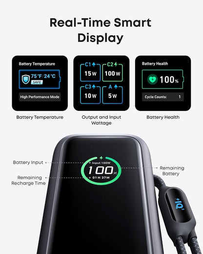 anker high power multi-device charging 25,000mah 165w powerbank with built-in retractable cables
