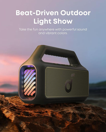 soundcore Boom 2 By Anker, Outdoor Speaker, 80W, Subwoofer, BassUp 2.0, 24H Playtime, IPX7 Waterproof, Floatable, RGB Lights, USB-C, Custom EQ, Bluetooth 5.3, Portable for Camping, Beach, and Backyard