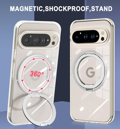 crystal clear MagSafe Built in 360° Rotatable Ring Stand Slim Shockproof Protective Phone Case for Pixel 10 & 10 Pro