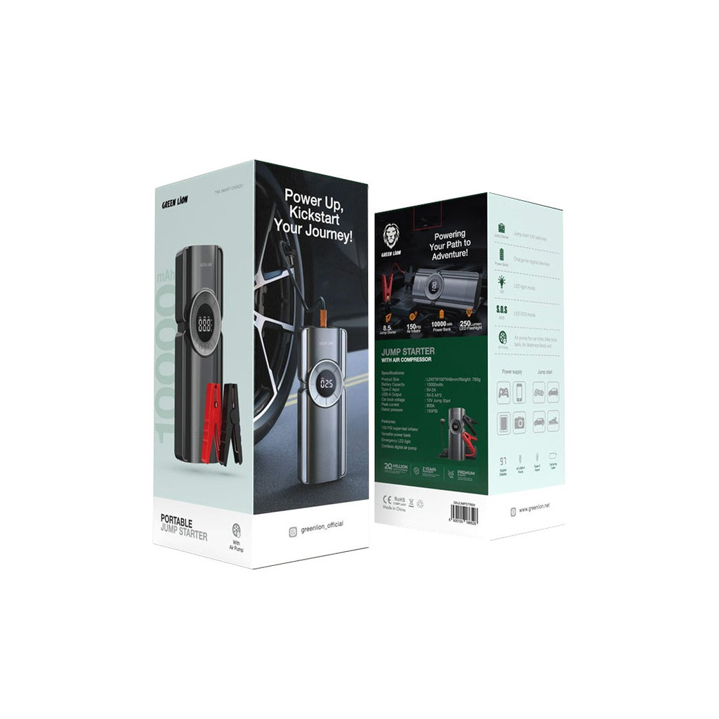 Green Lion Portable Jump Starter with air pump 10,000mah - Black