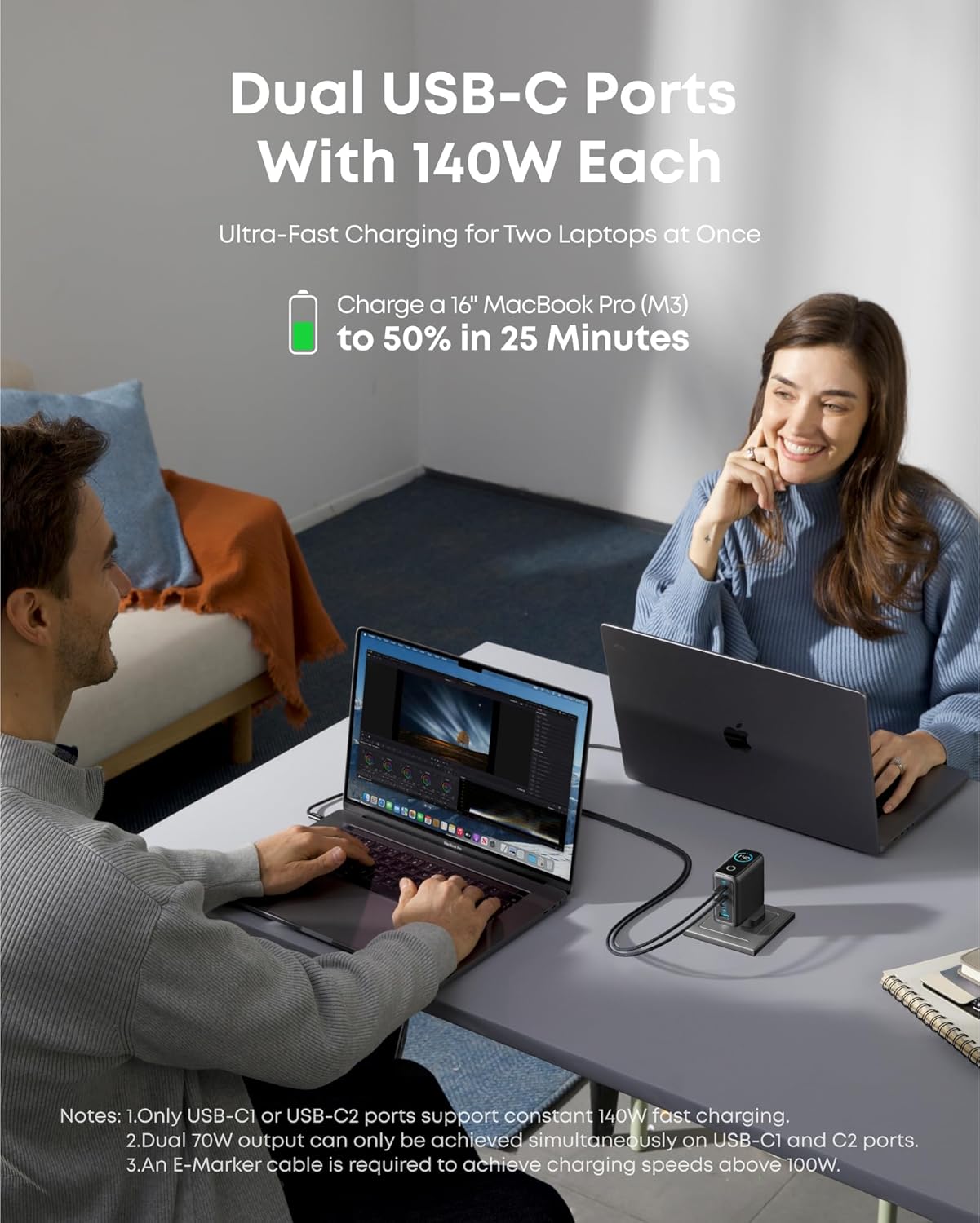 Anker 140W USB C Charger, Laptop Charger, 4-Port Multi-Device Fast Charging, Advanced GaN Power Adapter, Intuitive Touch Controls,