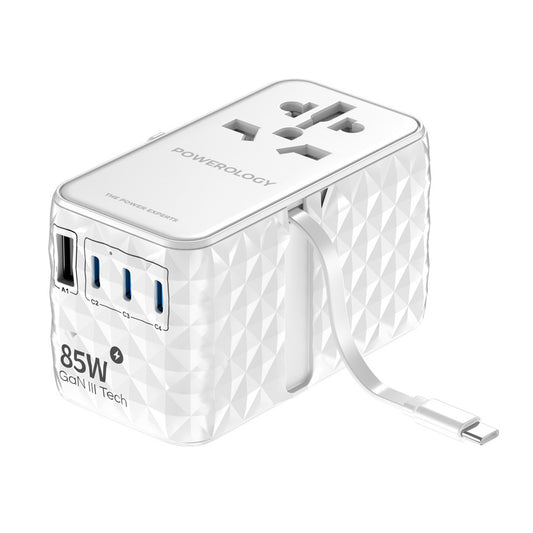 Powerology Universal GaN 85W Super Charger with Retractable Type-C Cable