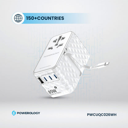 Powerology Universal GaN 85W Super Charger with Retractable Type-C Cable